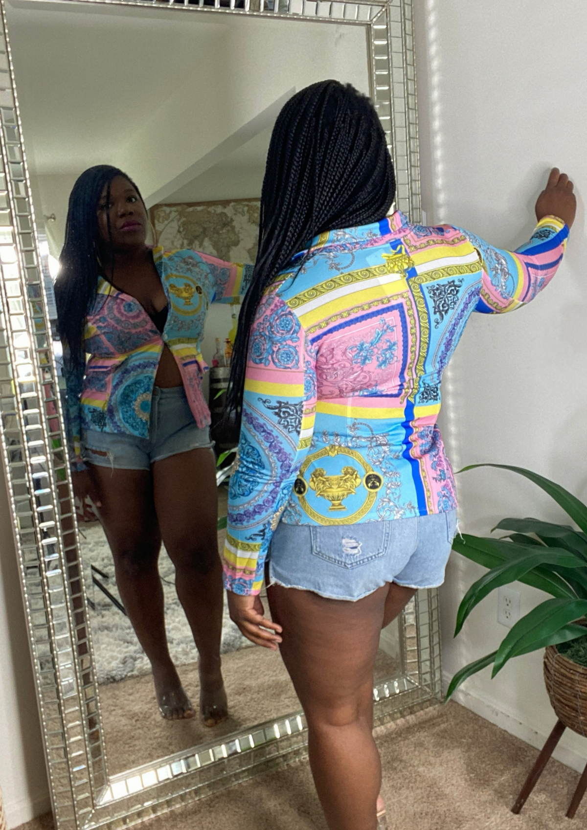 Printed Blazer-Pink and Blue
