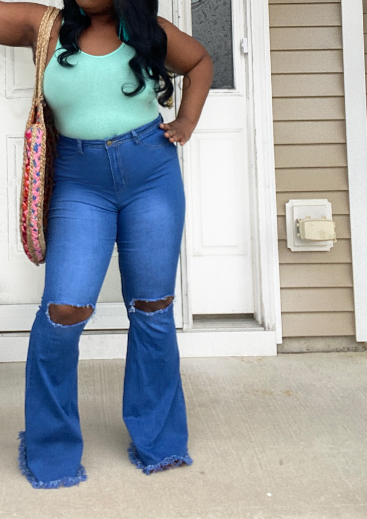Medium Wash Bell Bottom High Waisted Jeans