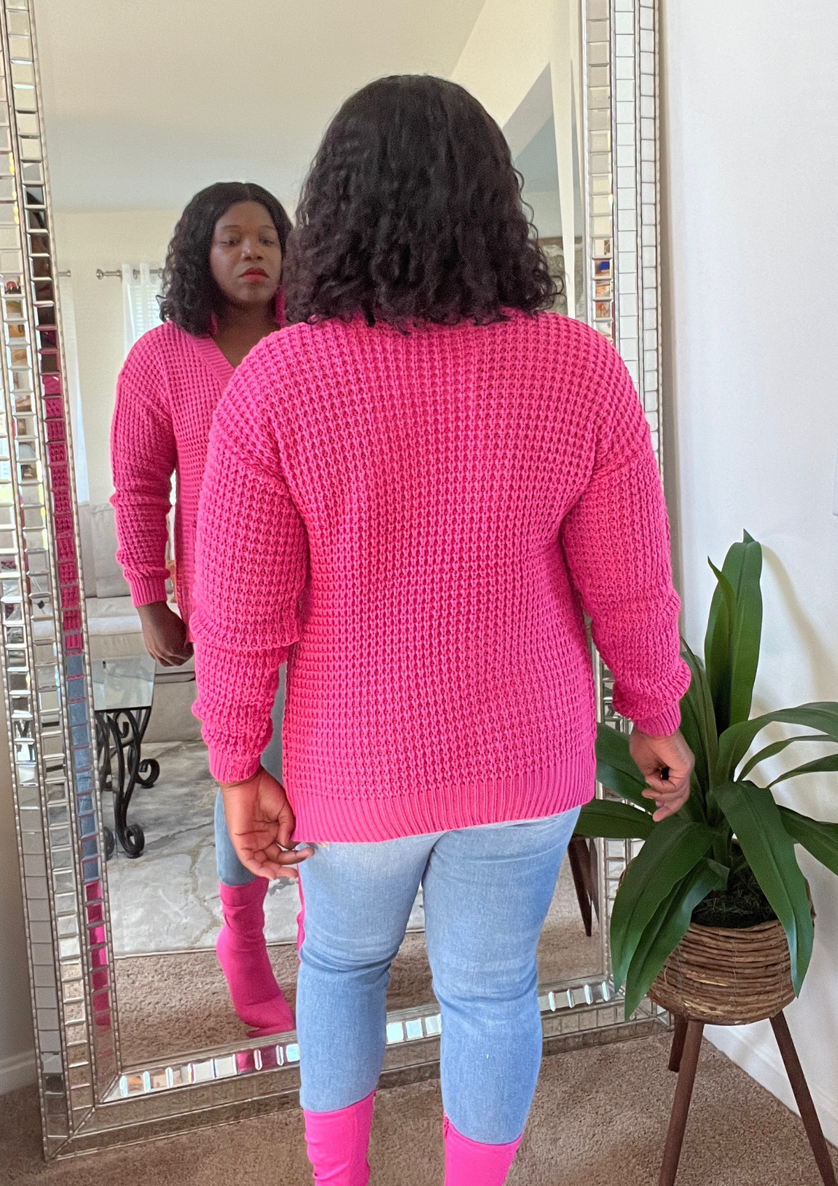 The Waffle Cardigan-Fuchsia