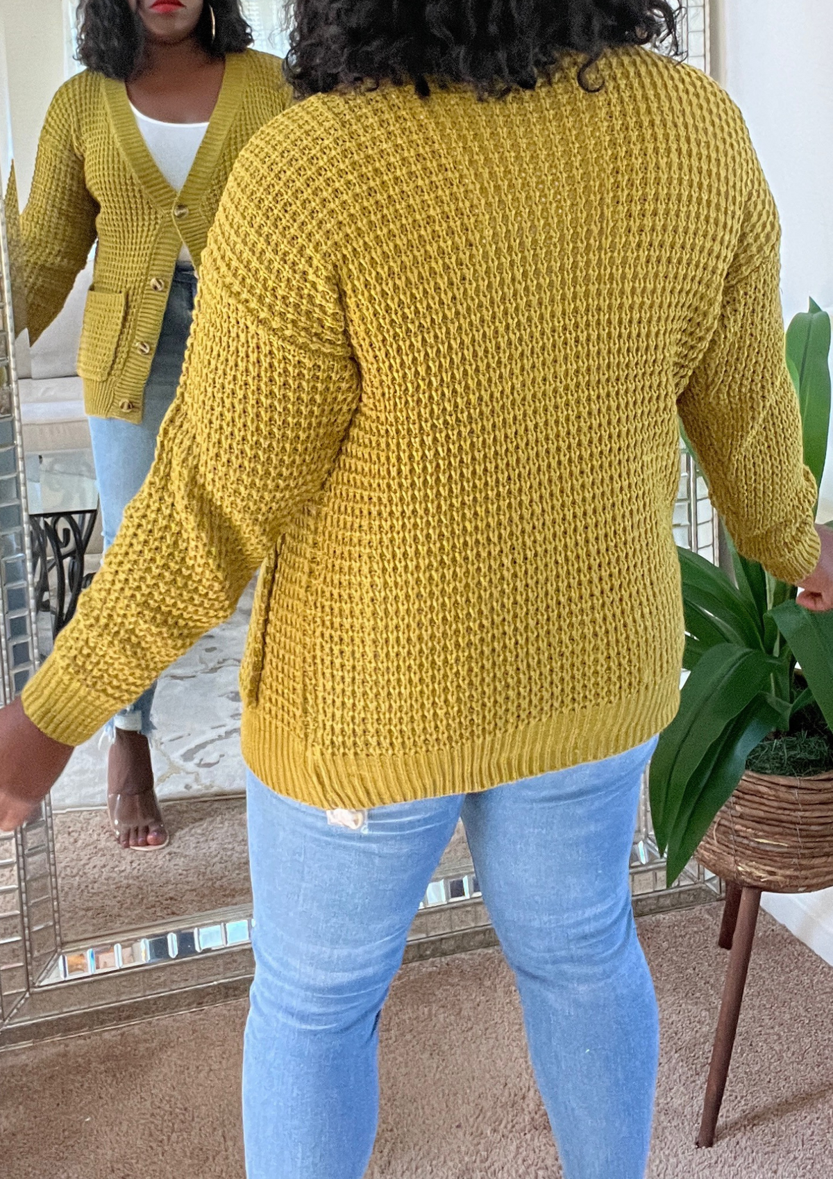 The Waffle Cardigan-Olive