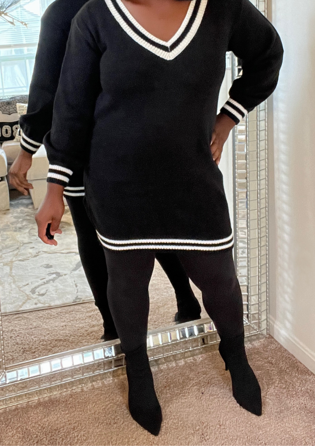The Varsity V Neck Oversized Knit Sweater Dress