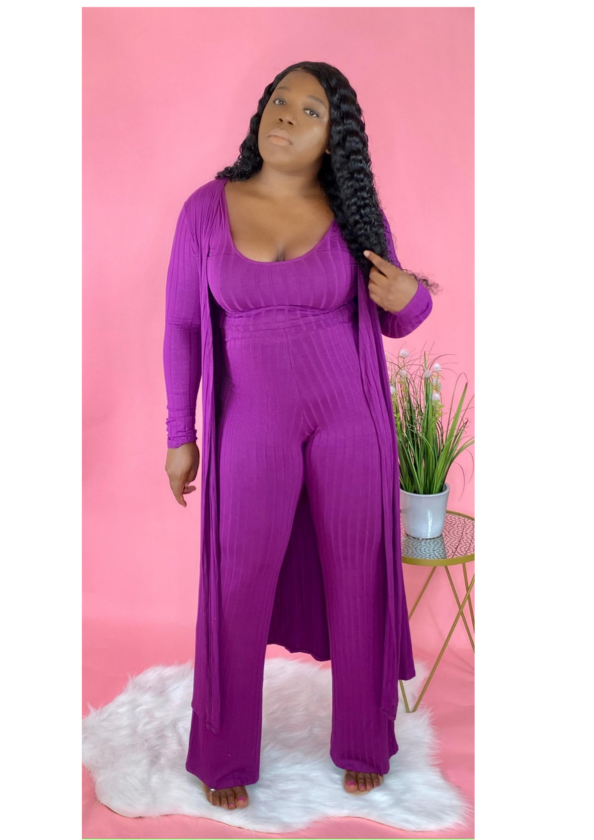 Magenta 3 piece Cardigan Set