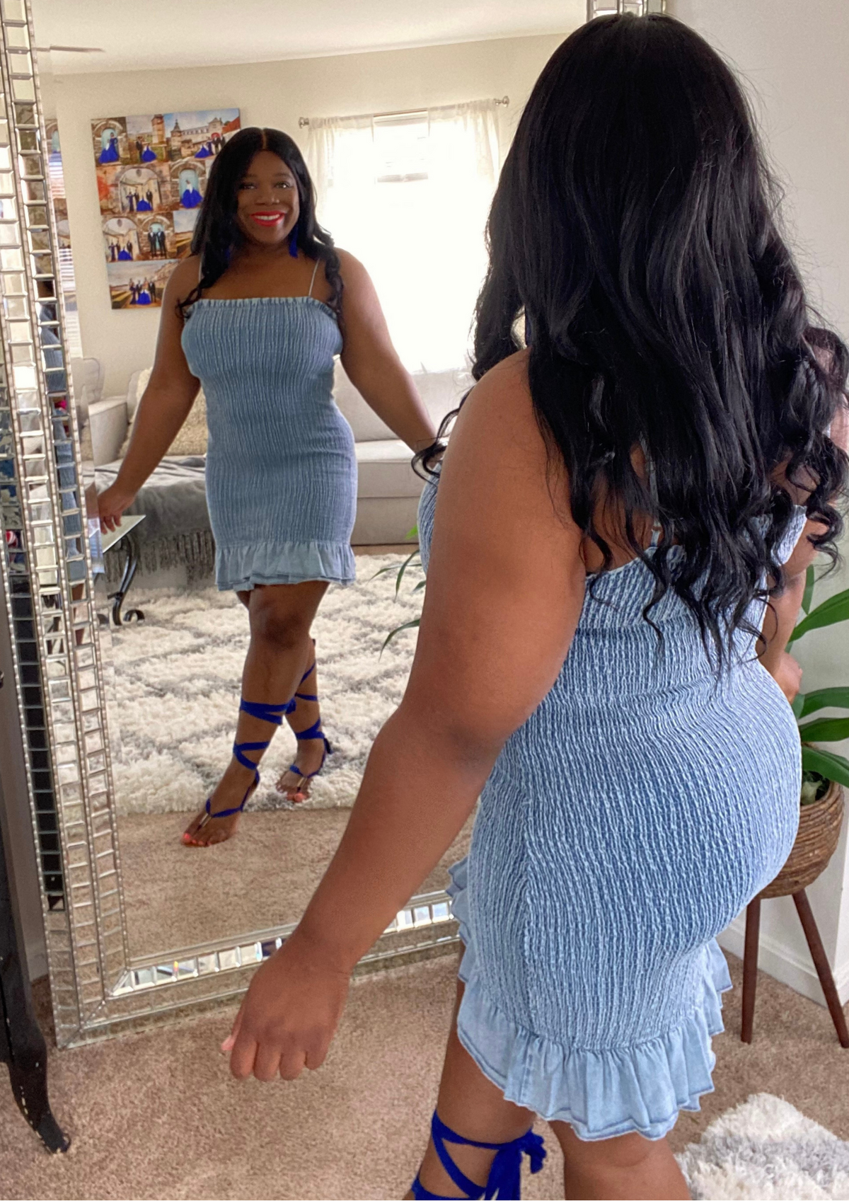 Denim Smocked Dress-Amazing Stretch