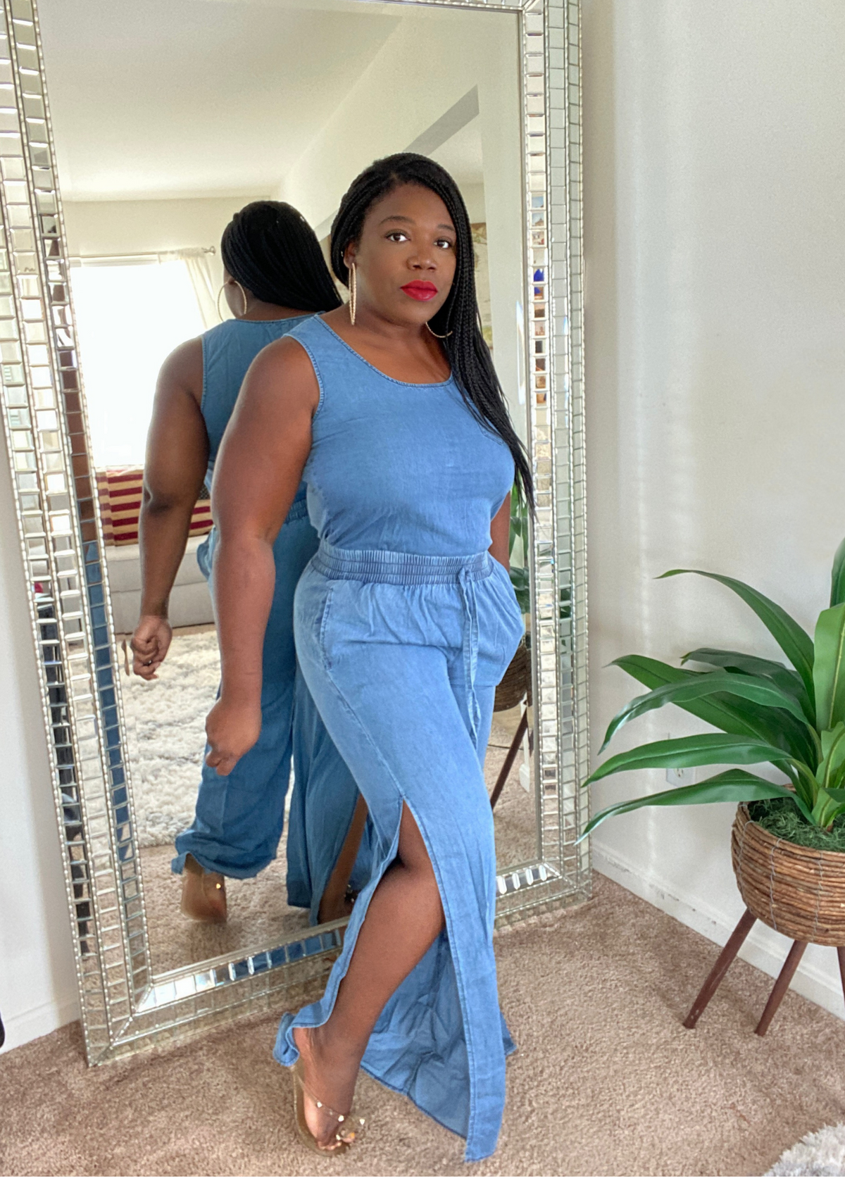 Slitted Denim Set