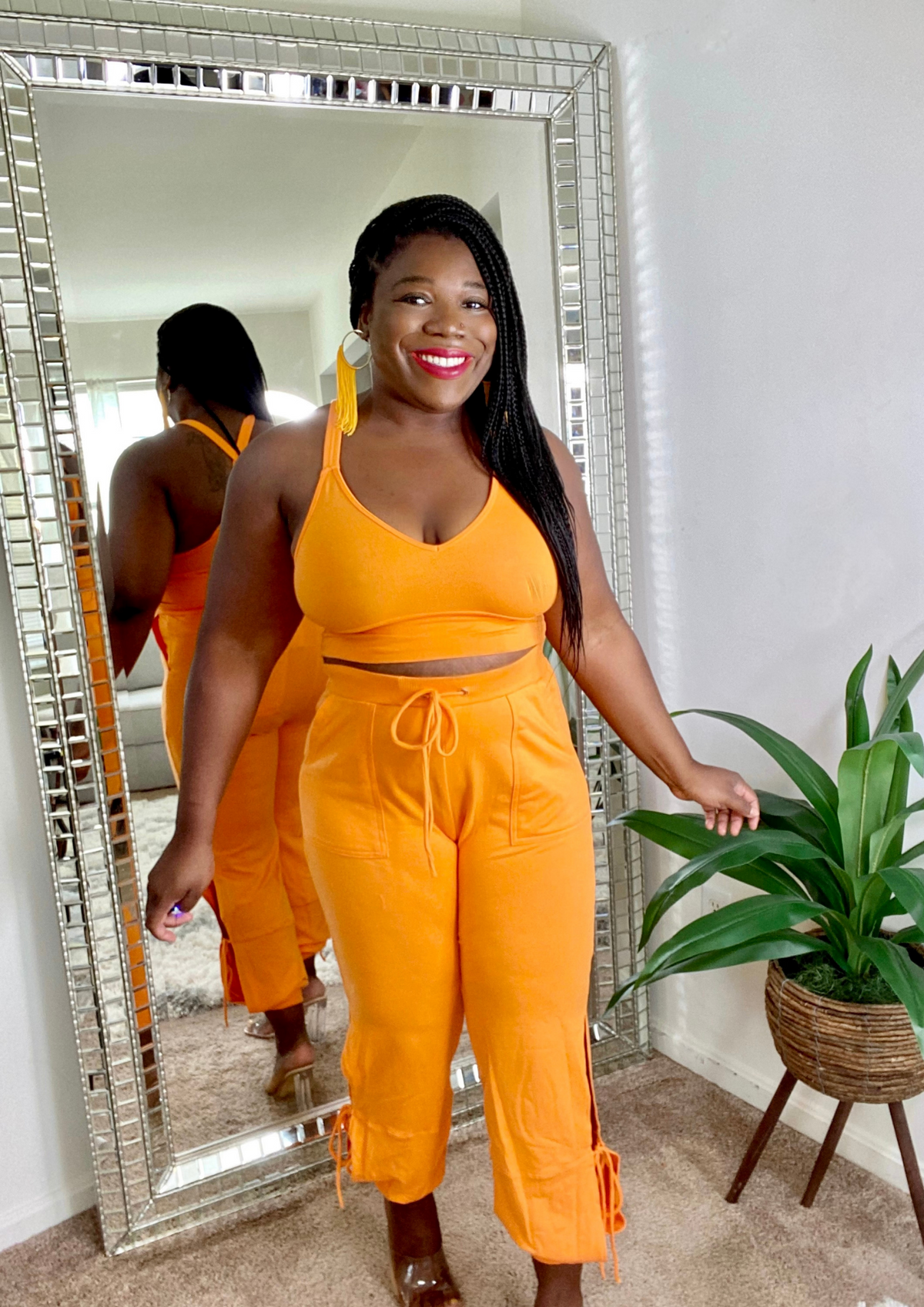 Criss Cross Set-Orange and Grey