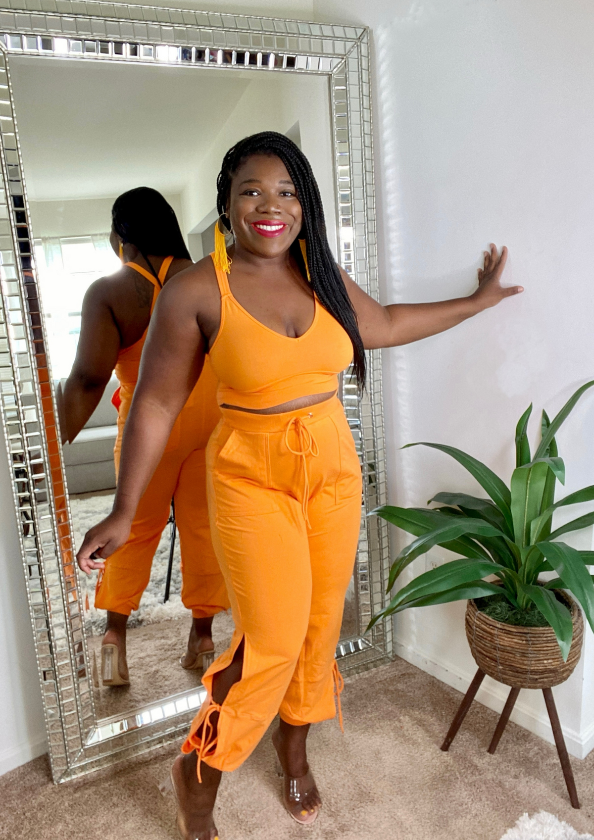 Criss Cross Set-Orange and Grey