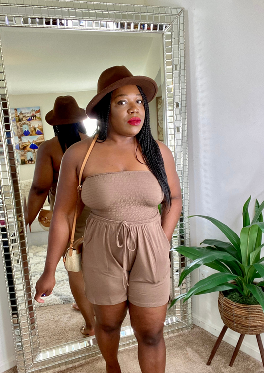 Smocked Romper-Mocha