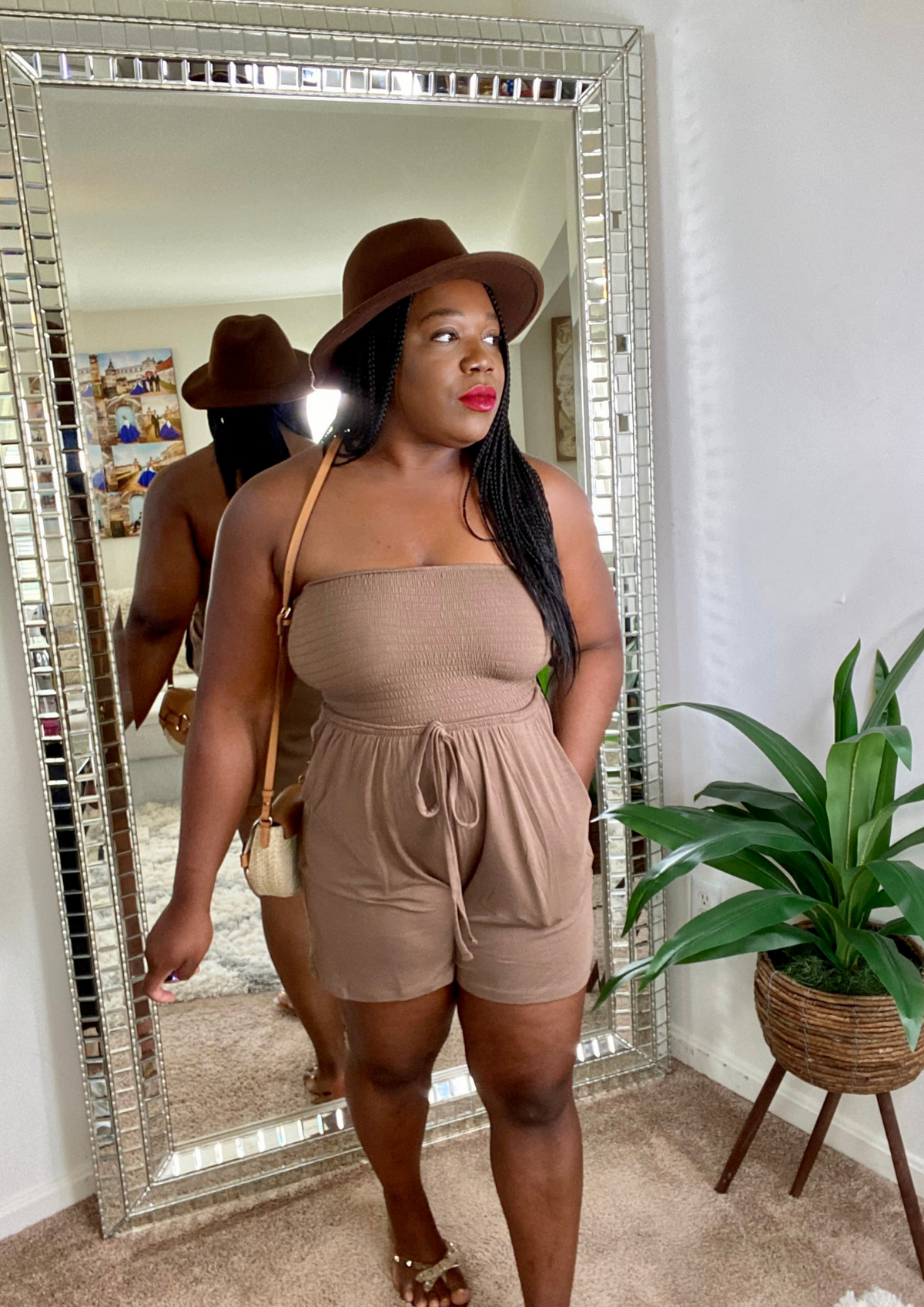 Smocked Romper-Mocha