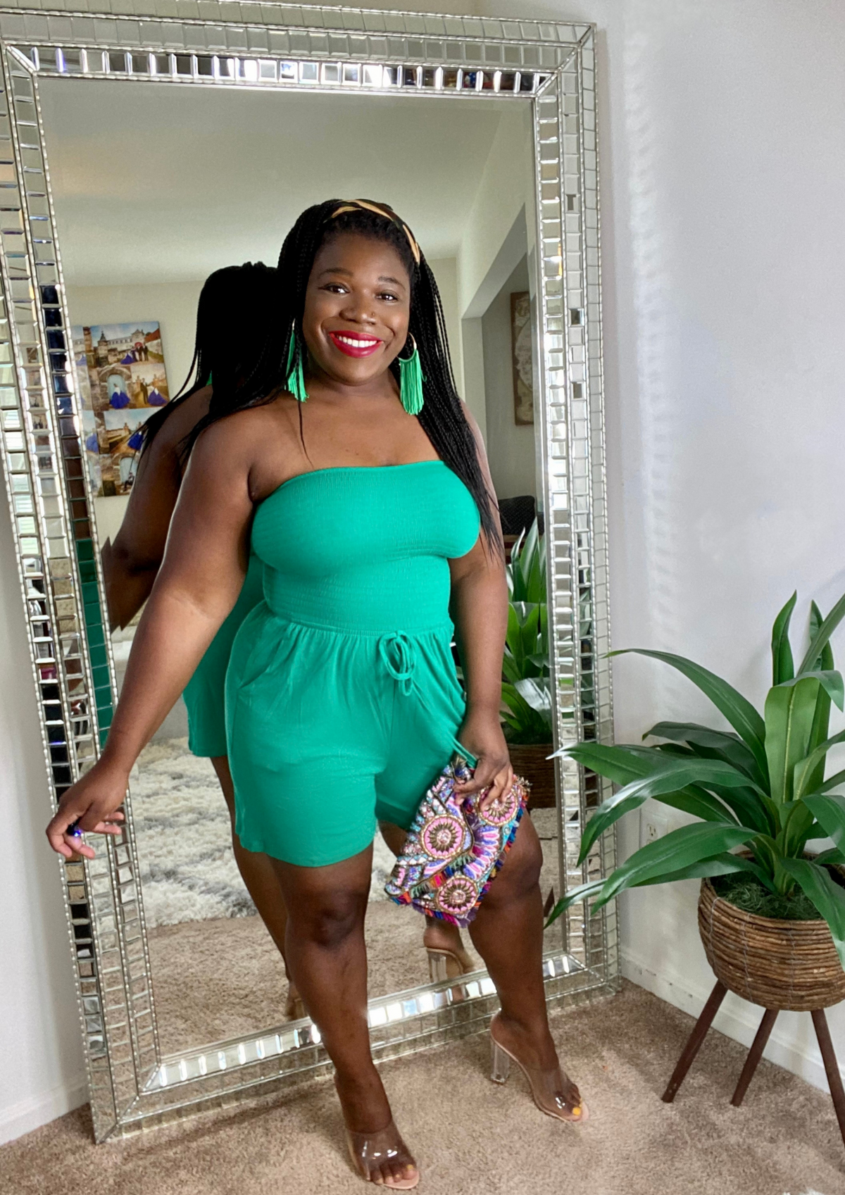 Smocked Romper-Green