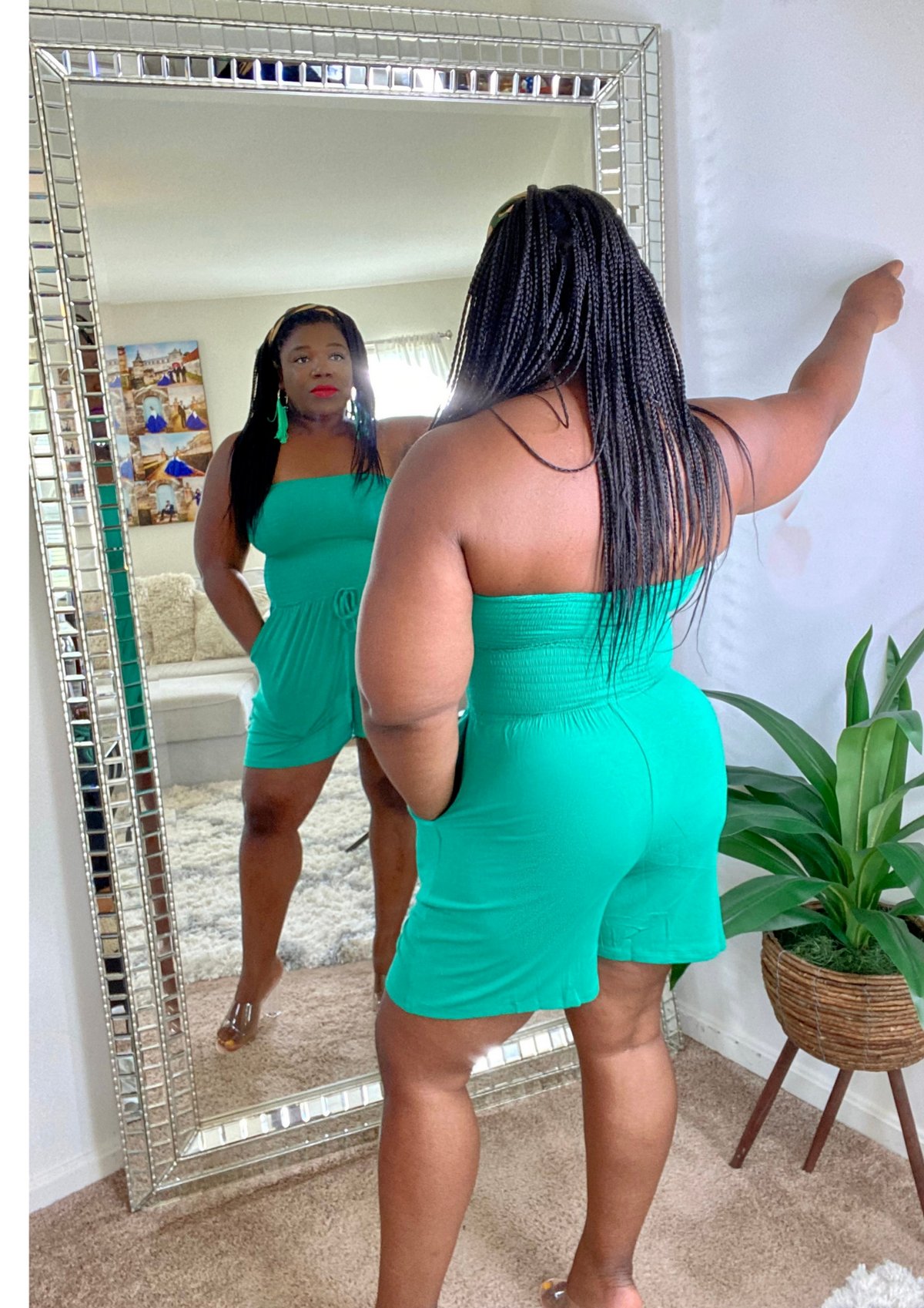 Smocked Romper-Green