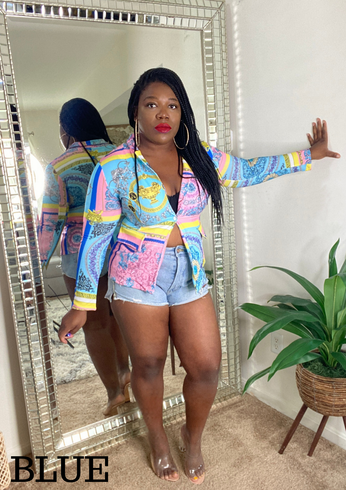 Printed Blazer-Pink and Blue