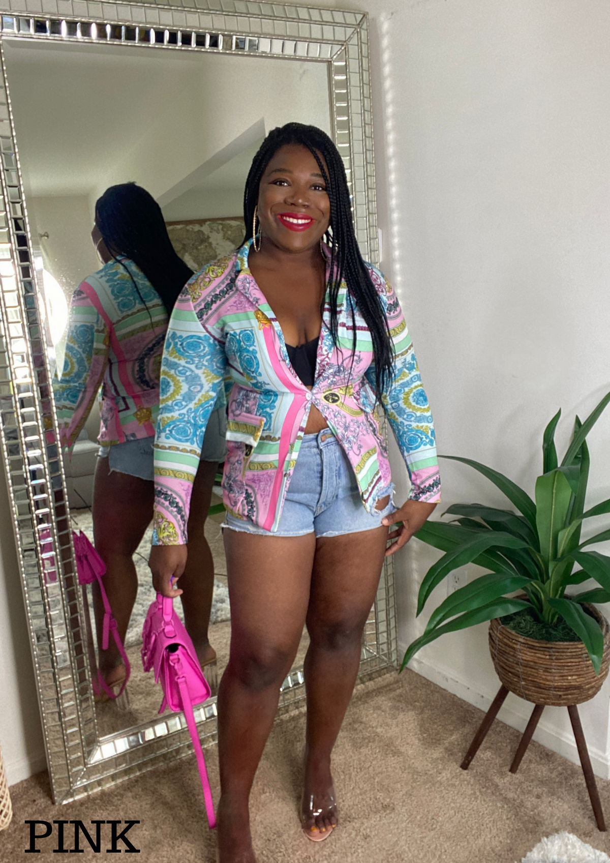Printed Blazer-Pink and Blue