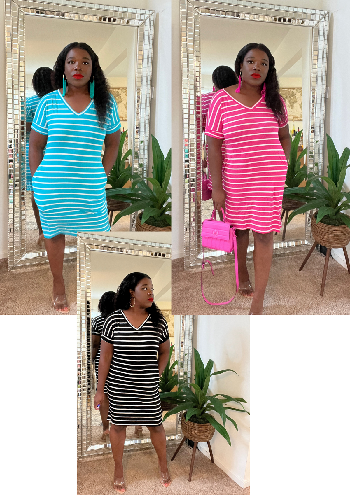 The Striped V Neck Dress -3 Colors