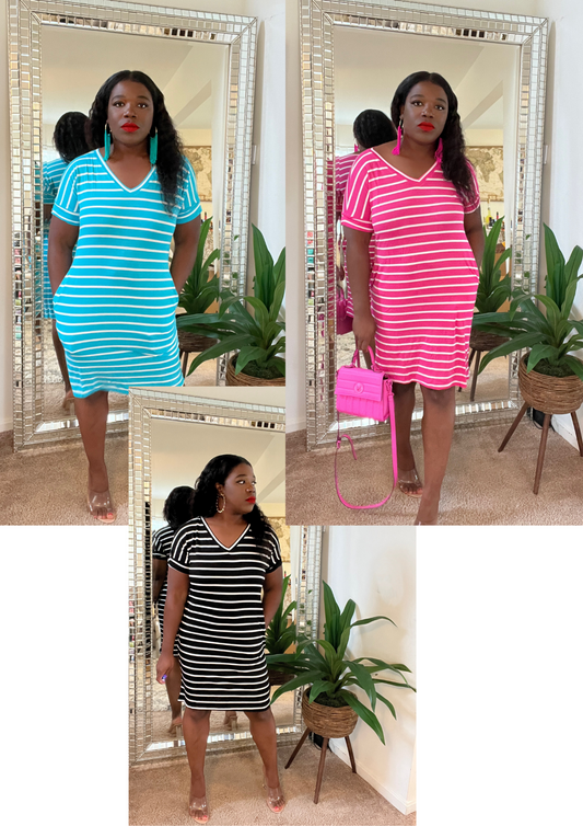 The Striped V Neck Dress -3 Colors
