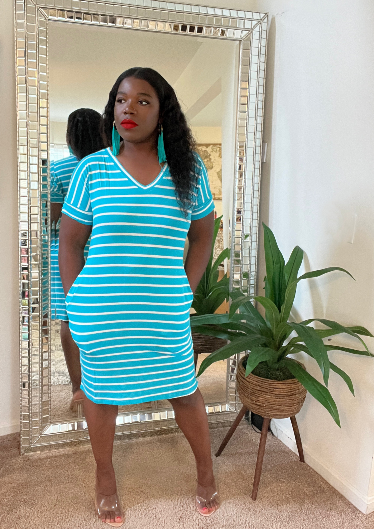 The Striped V Neck Dress -3 Colors