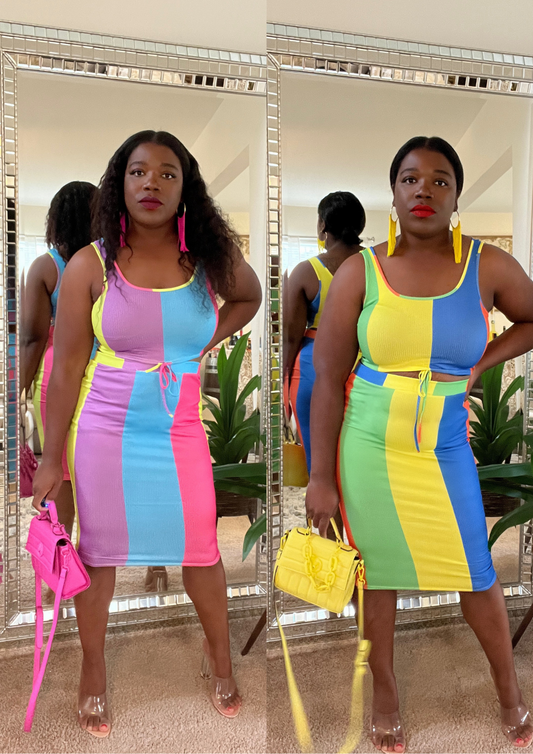 Stripes Everywhere Skirt Set- 2 Colors