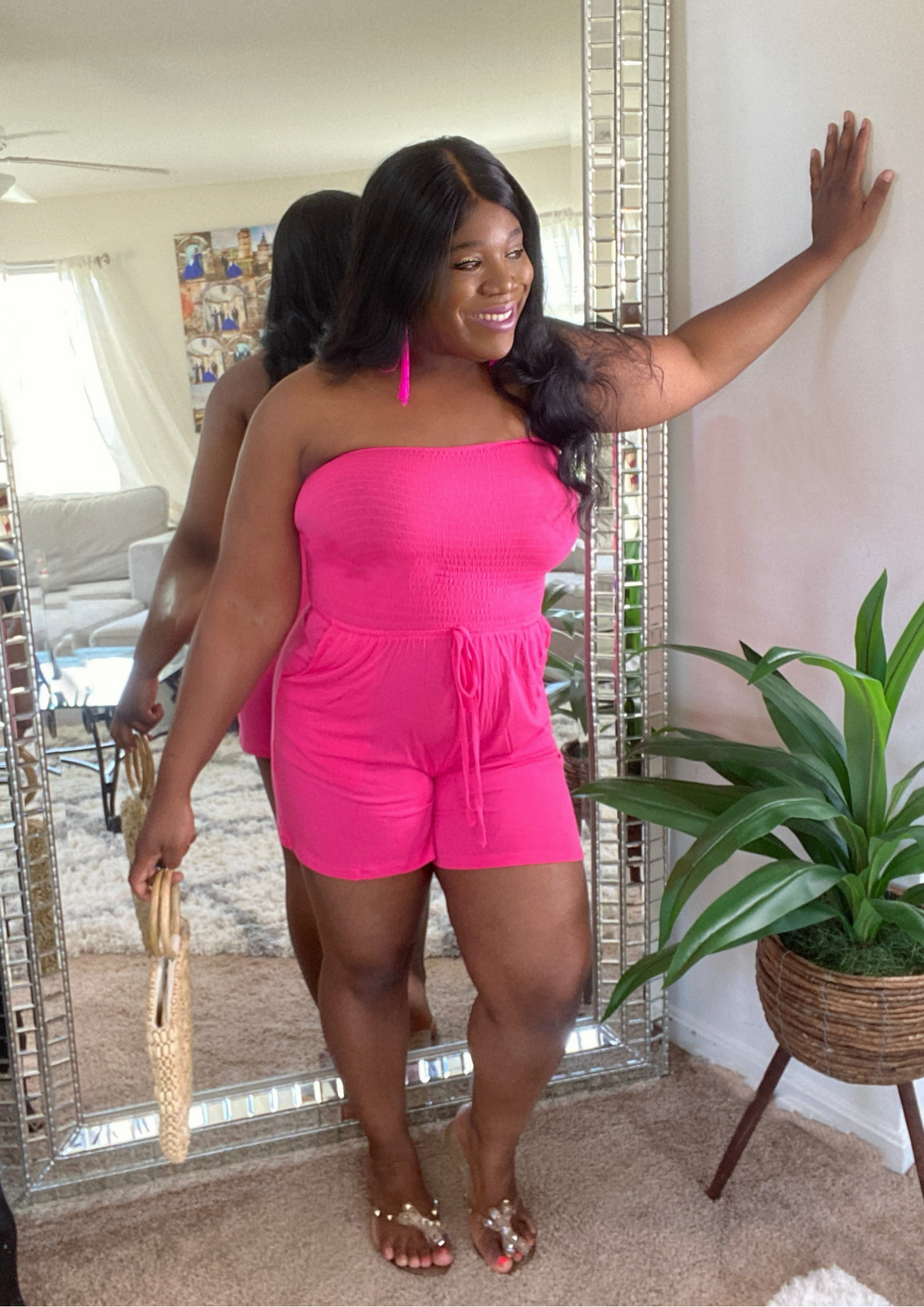 Smocked Romper-Hot Pink