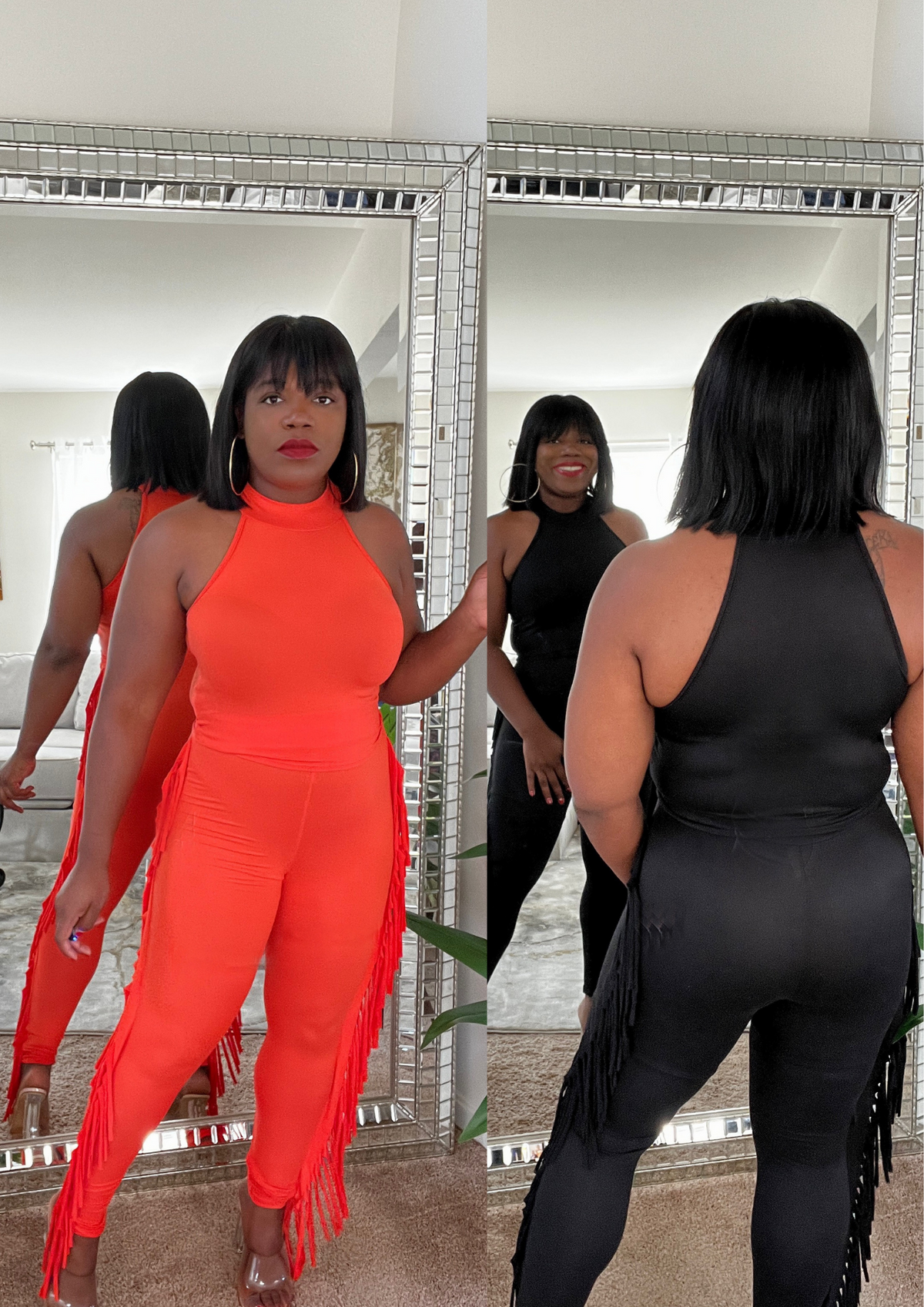 Fringe Down Set - Orange and Black