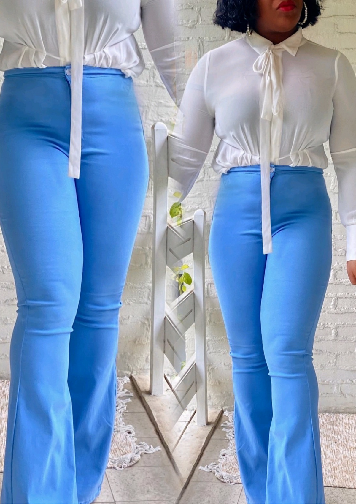 Wide Legged High Waisted Jeans-Baby Blue