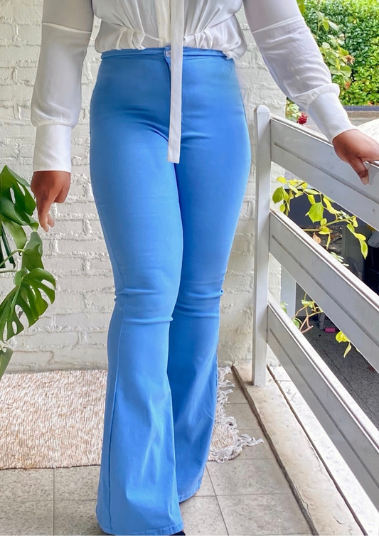 Wide Legged High Waisted Jeans-Baby Blue