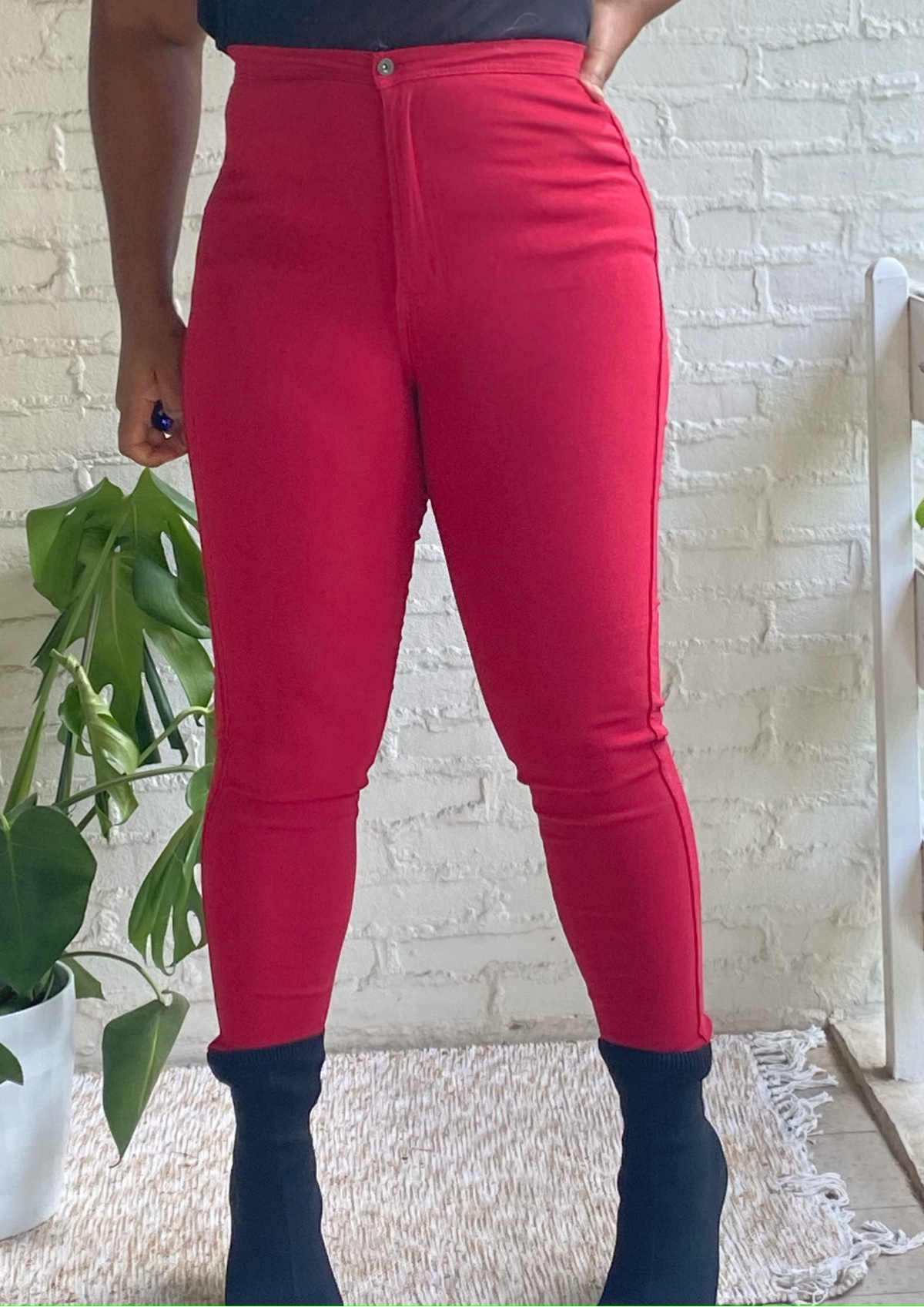 High Waisted Jeans- Wine Red