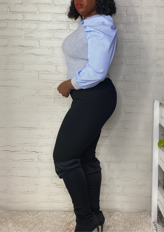 Power Puff Sleeve Blouse-Grey