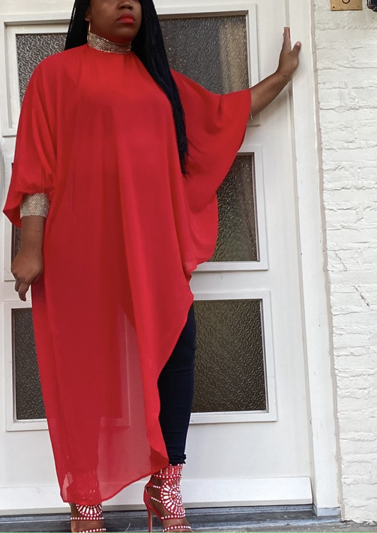 CHIFFON TUNIC with Rhinestone neck and sleeves