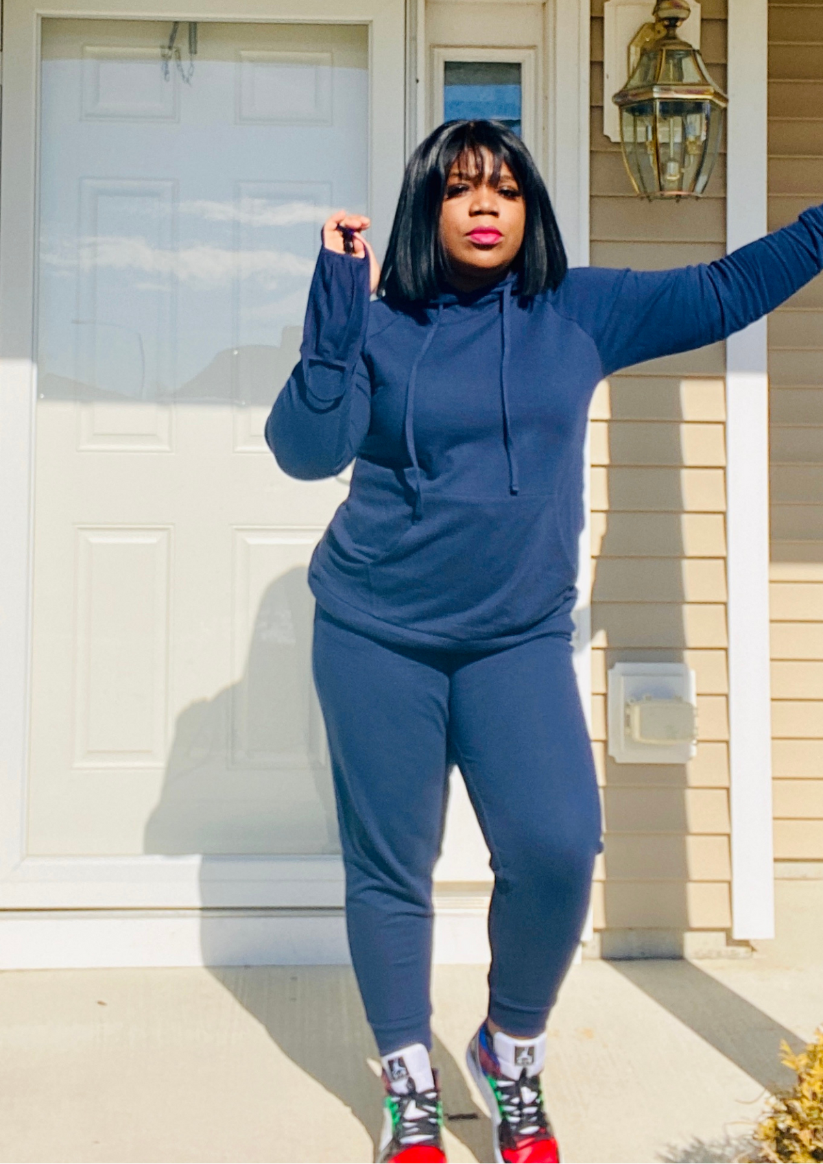 Spring Essential Hoodie Set with Mask  -Navy