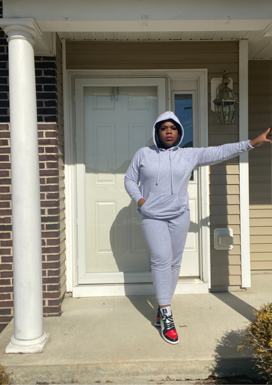 Spring Essential Hoodie Set with Mask  -Grey