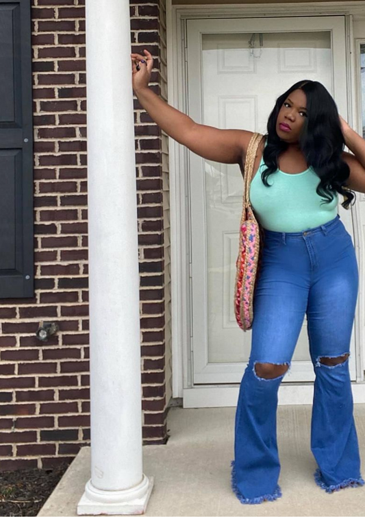 Medium Wash Bell Bottom High Waisted Jeans