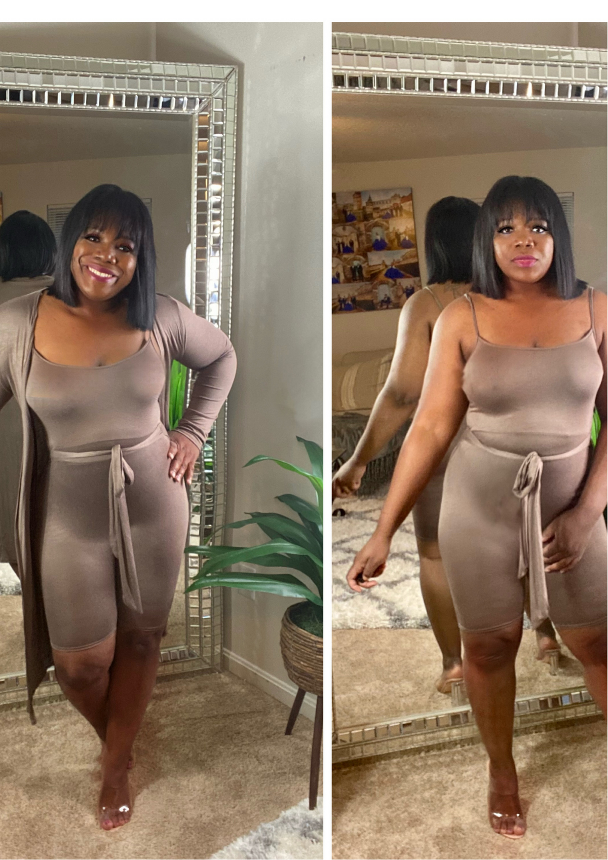 Jumpsuit and Cardigan Set- Brown and Grey