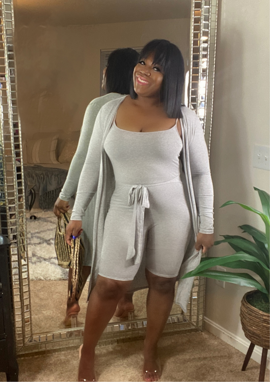 Jumpsuit and Cardigan Set- Brown and Grey
