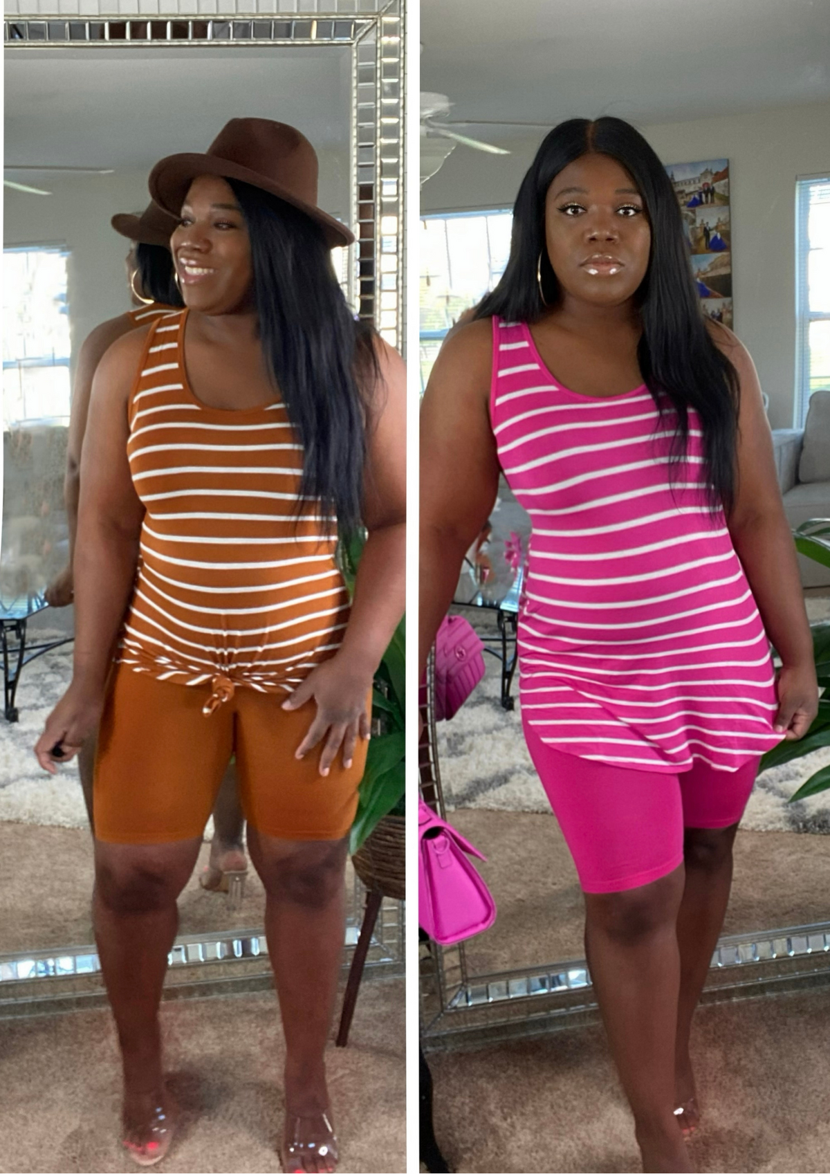 The ultimate stripe biker short set-ALMOND color left