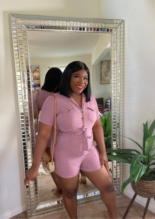 The Linen Romper -LT ROSE