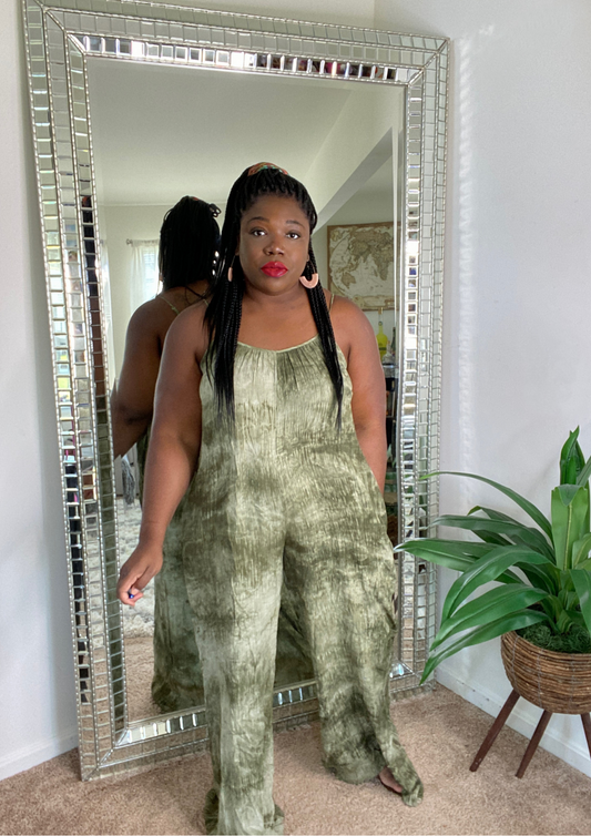 In the Mix Tie Dye Jumpsuit-OLIVE
