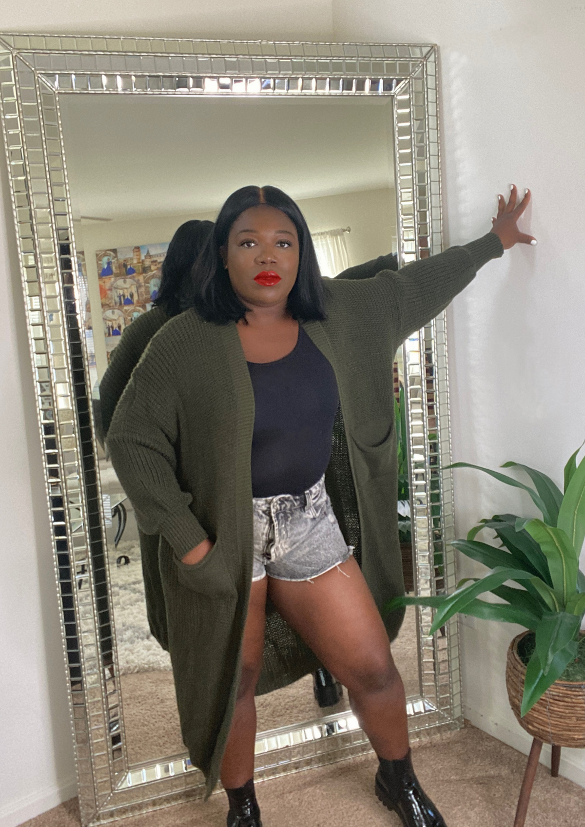 The Ultimate Oversized Cardigan-OLIVE AND BLACK