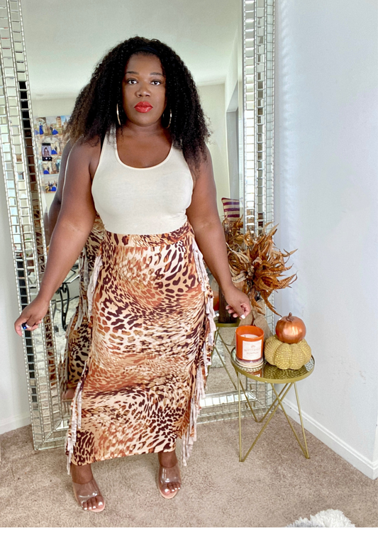 The Ultimate Fringe Maxi Skirt-Animal Print
