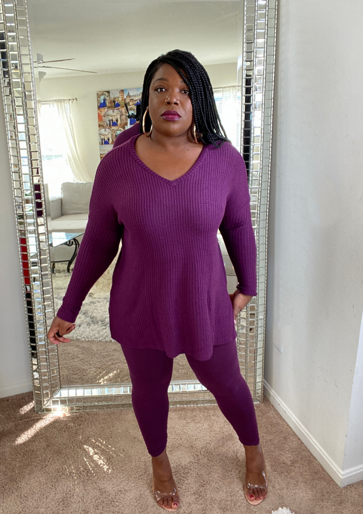 The Magical Waffle Legging Set-Plum