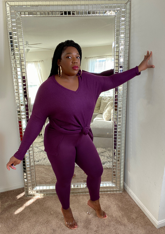 The Magical Waffle Legging Set-Plum