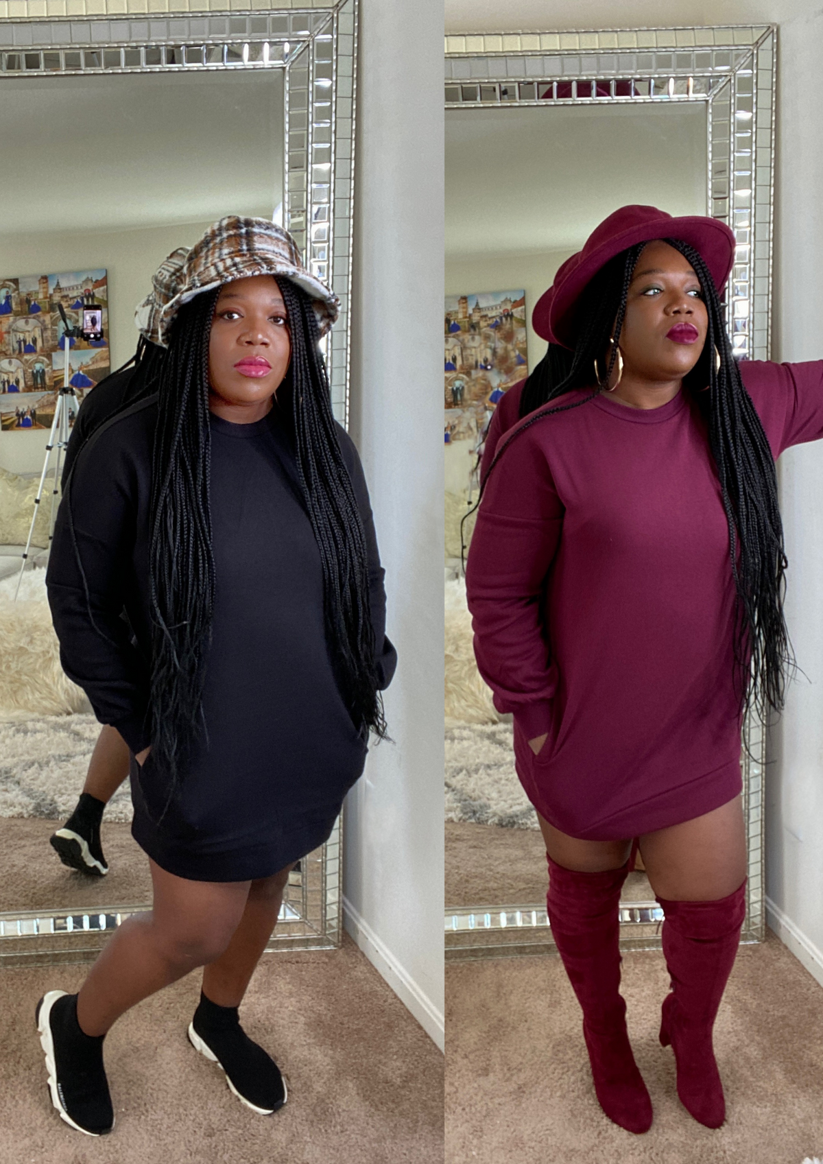 Oversized Sweater-Black and Burgundy