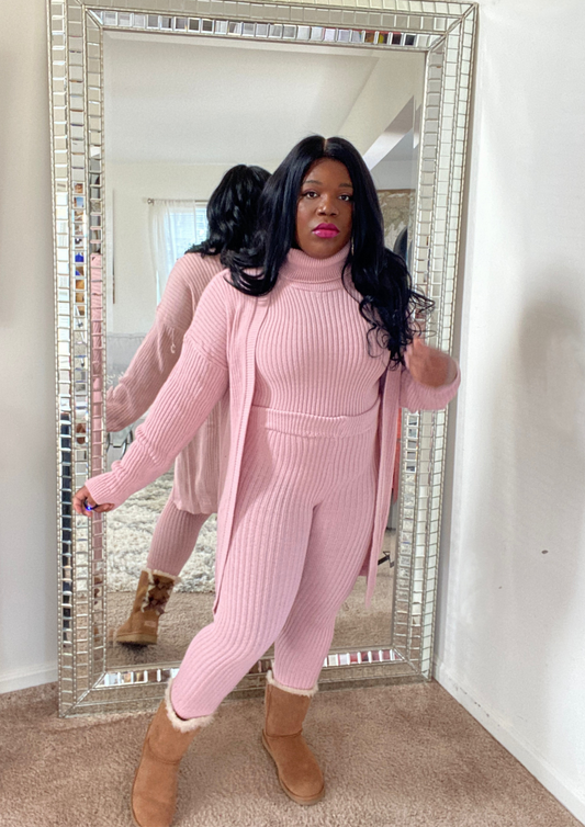 The Lux Knitted Loungewear Set-Pink ( 3 piece)