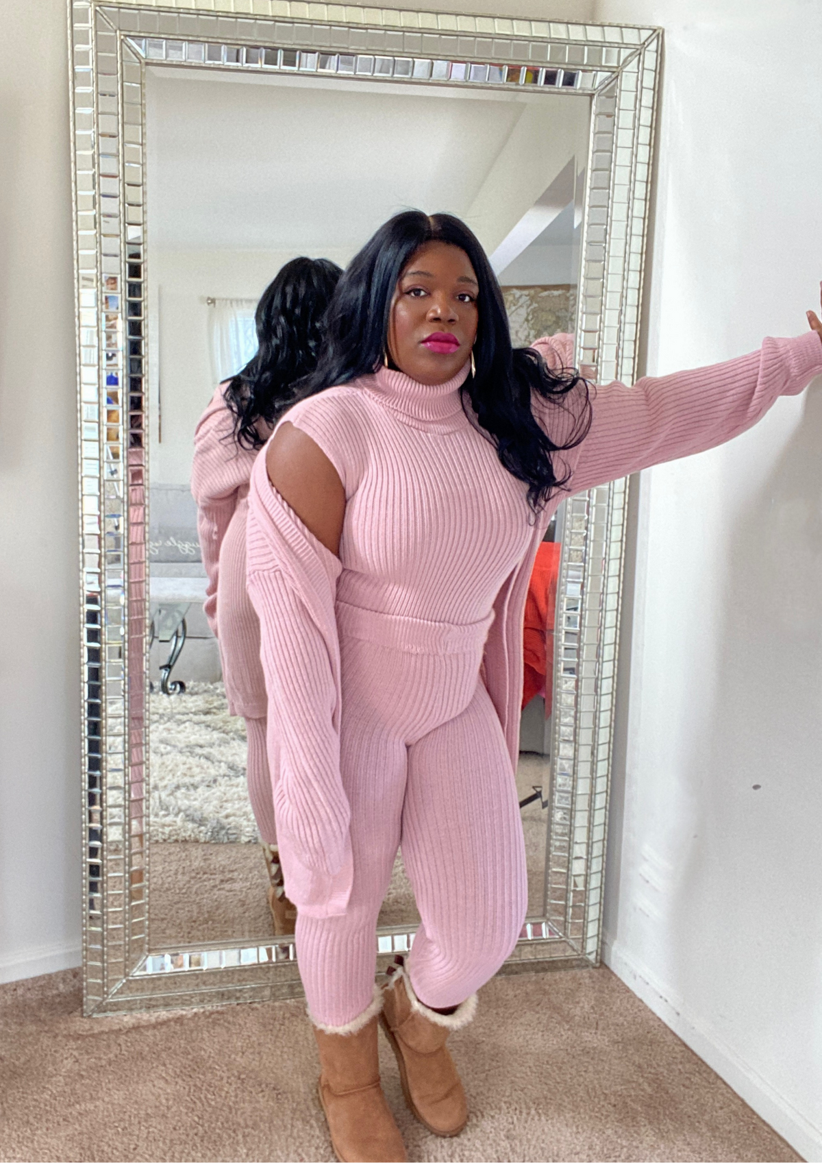 The Lux Knitted Loungewear Set-Pink ( 3 piece)