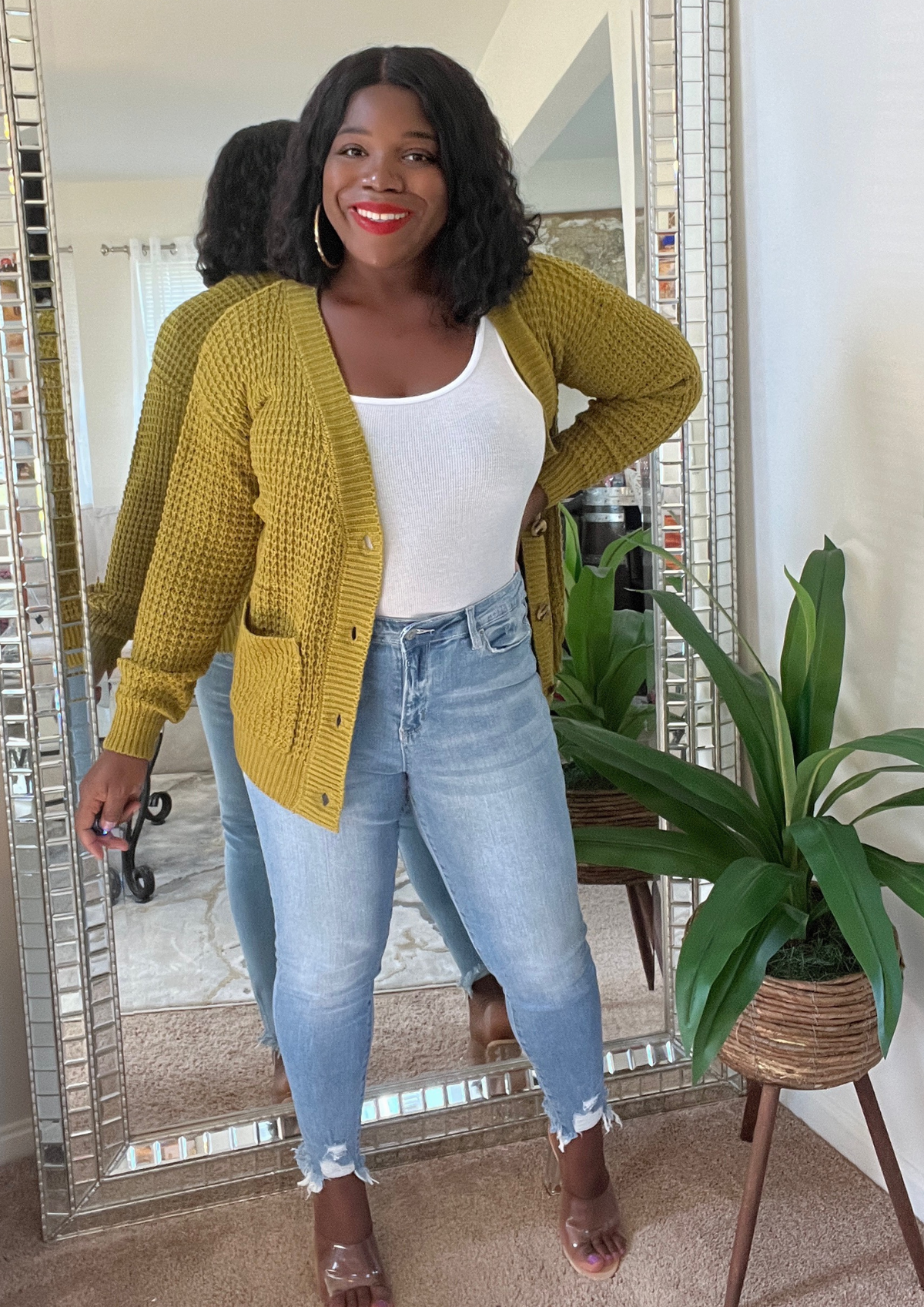 The Waffle Cardigan-Olive