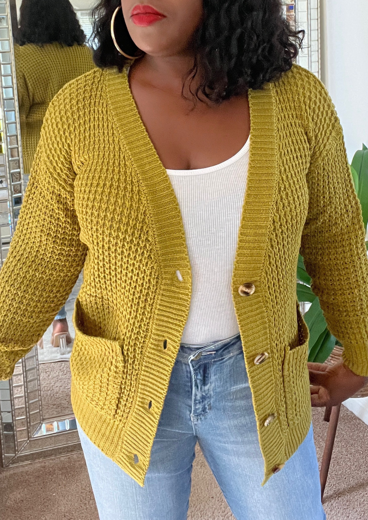 The Waffle Cardigan-Olive