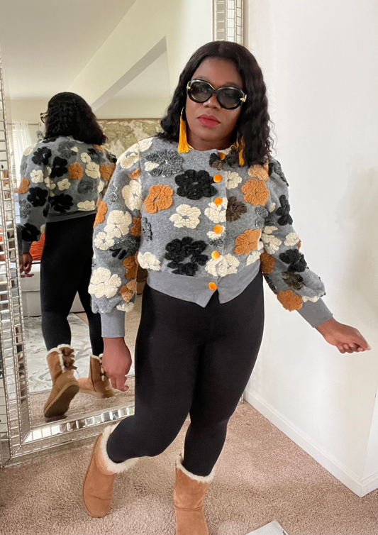 Flower Bomber Jacket- Mustard Restocked