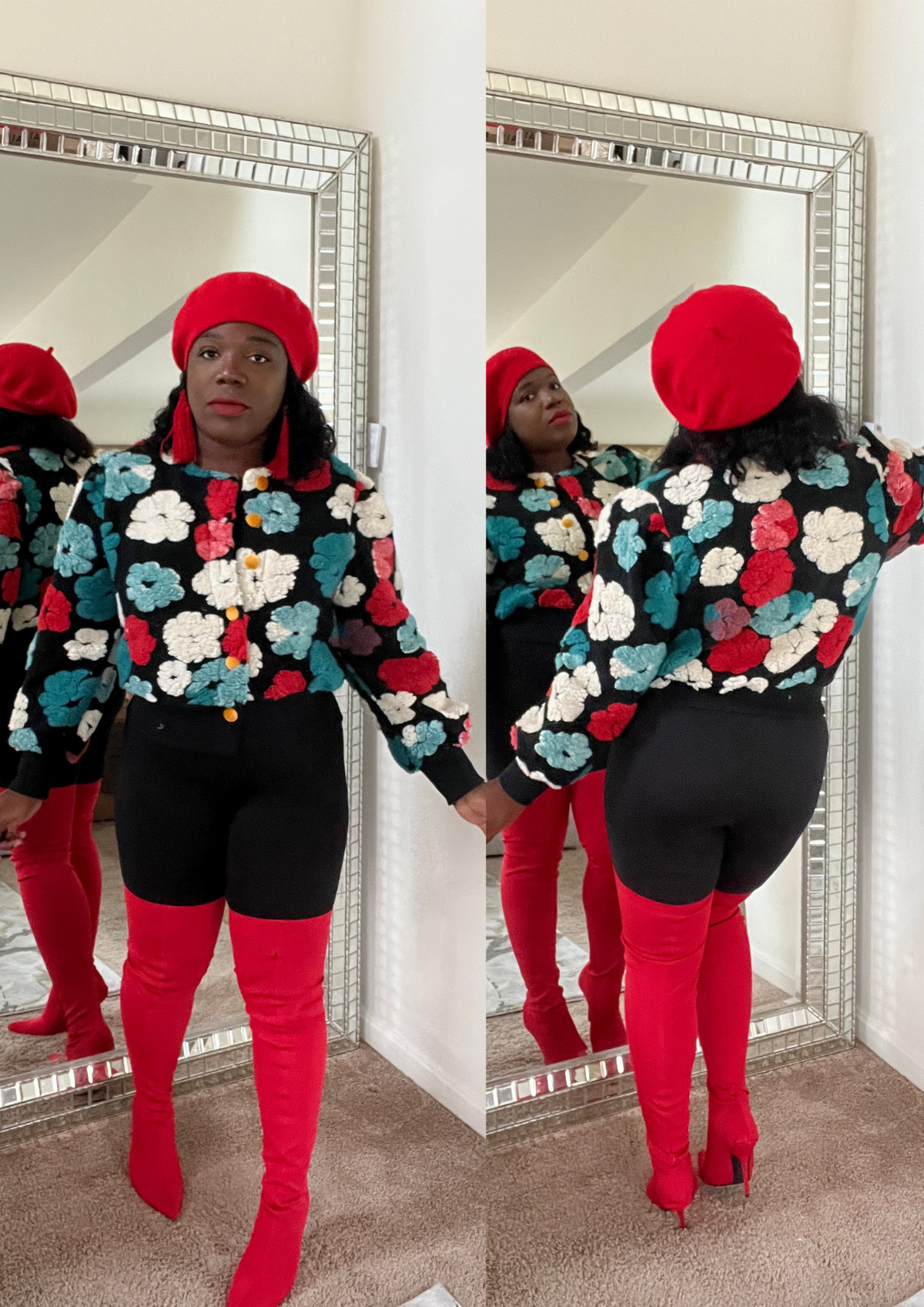 Flower Bomber Jacket- Red