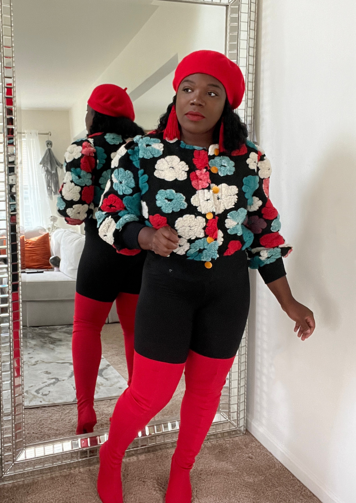 Flower Bomber Jacket- Red