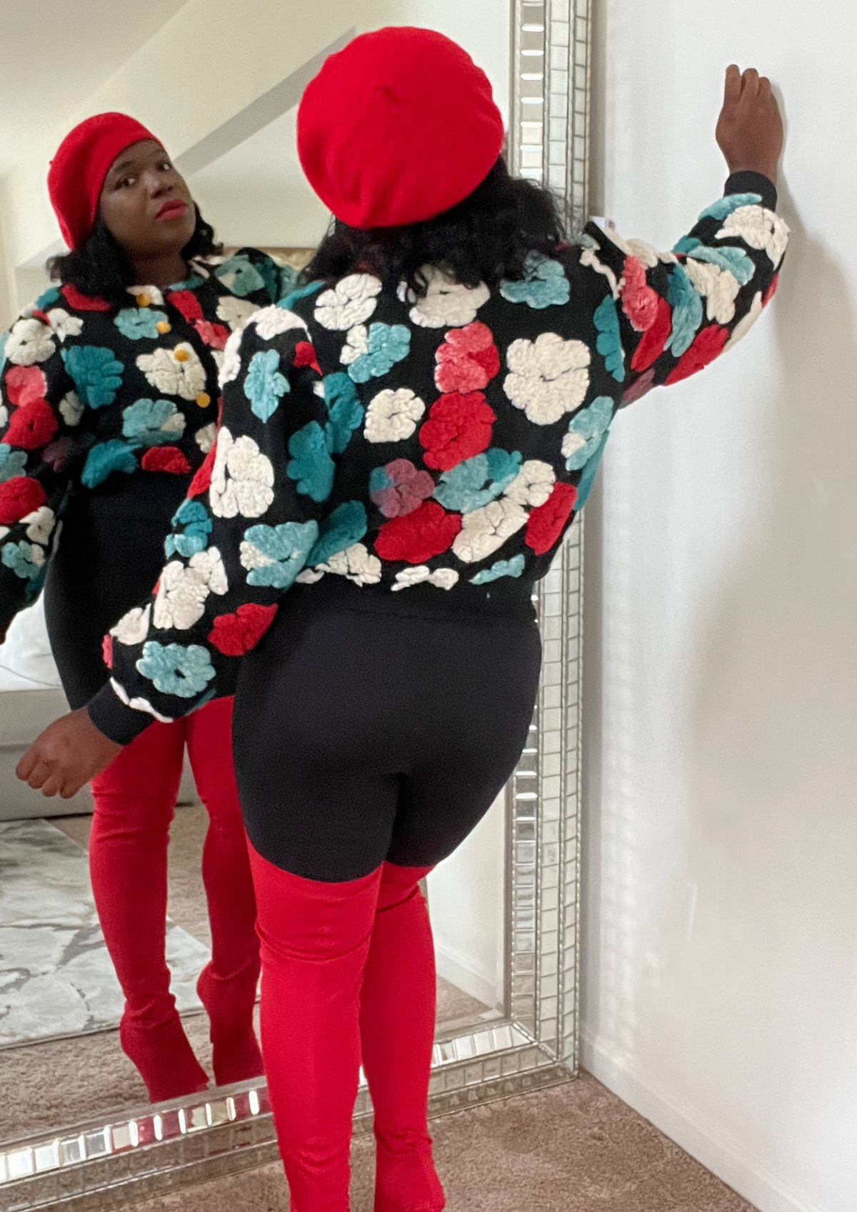Flower Bomber Jacket- Red
