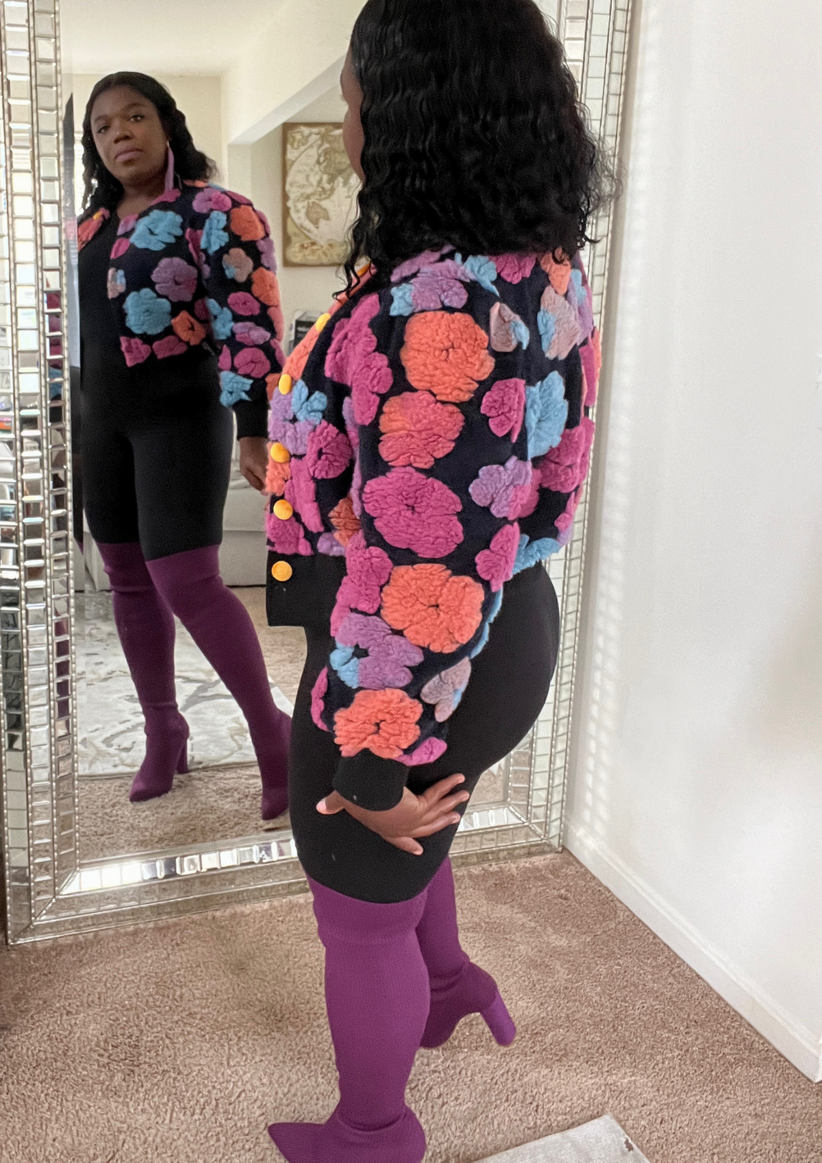 Flower Bomber Jacket- Pink