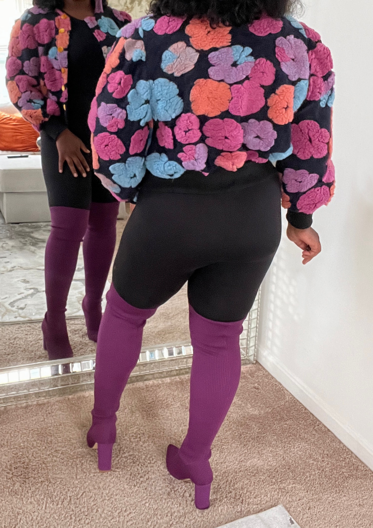 Flower Bomber Jacket- Pink